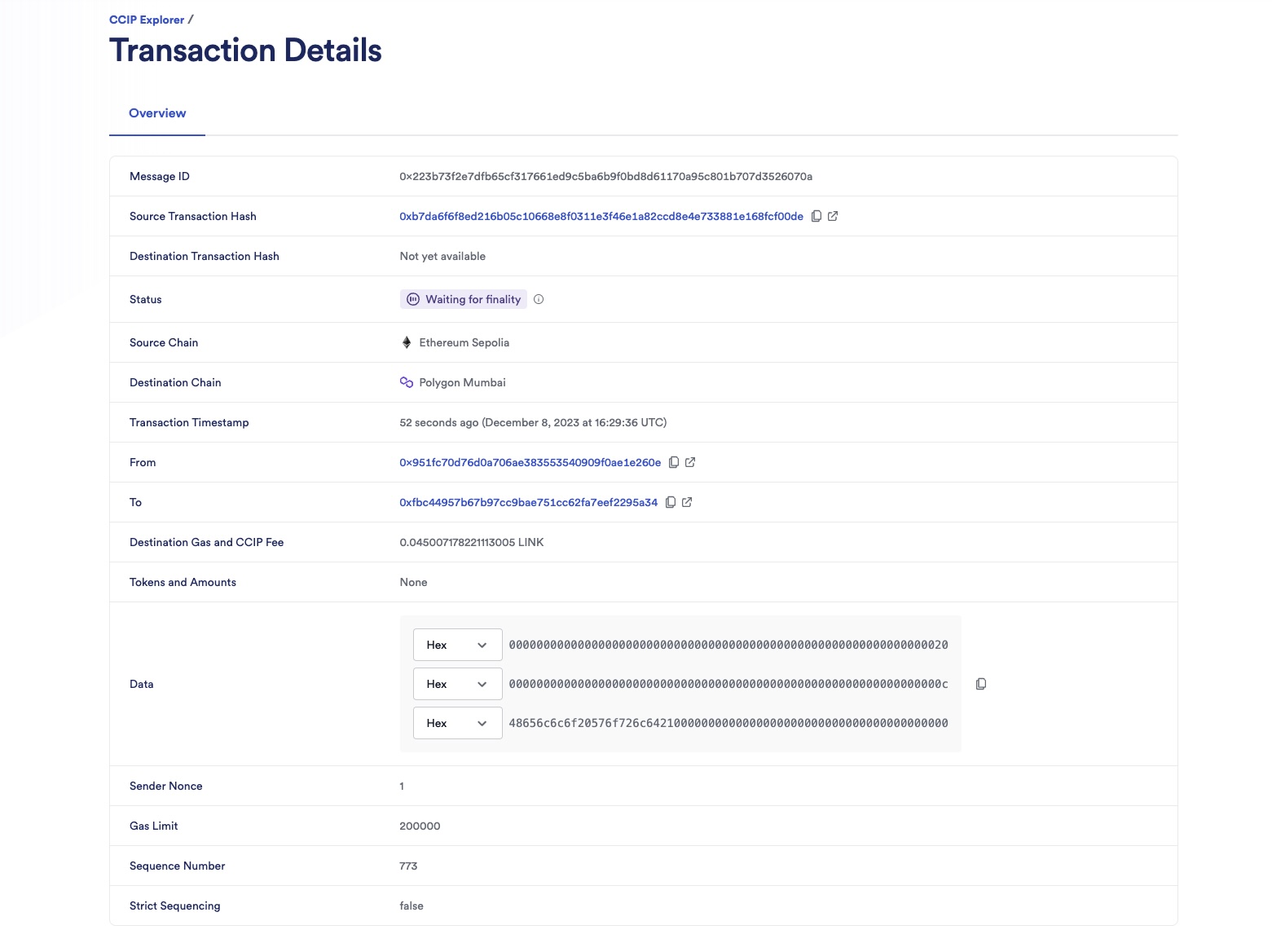 Chainlink CCIP Explorer transaction details